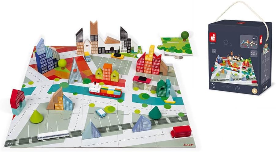 Shop Janod 60 Kubix Blocks + City Puzzle, J08304 at GoodBuy Gear