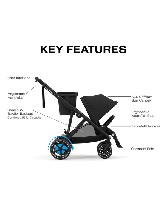 Shop Cybex e-Gazelle S Stroller, Black, Moon Black, 2024 at GoodBuy Gear