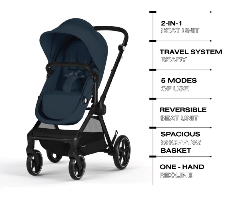 Cybex Eos Stroller, 2024, Black, Ocean Blue