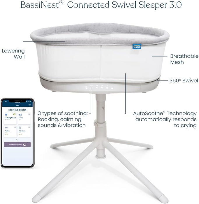Halo BassiNest Connected Swivel Sleeper 3.0, White/Grey