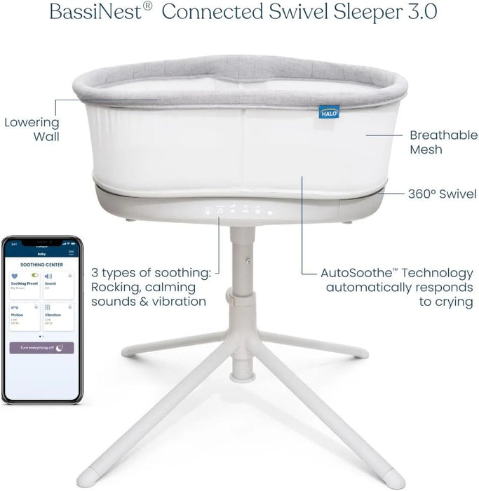 Halo BassiNest Connected Swivel Sleeper 3.0, White/Grey