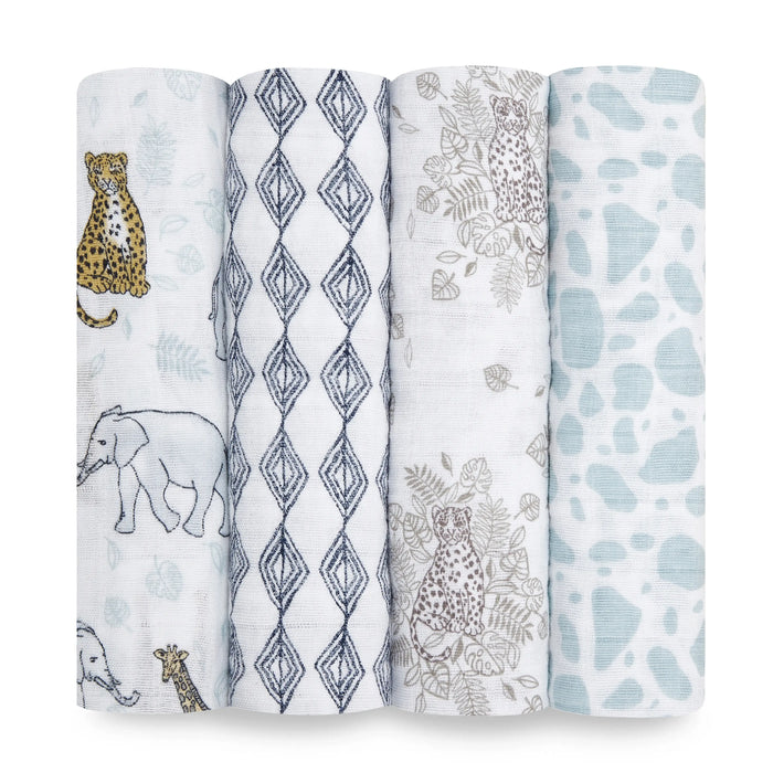Aden + Anais Swaddle Cotton Muslin 4 Pack Jungle 47" x 47"
