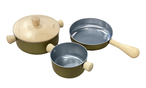 Shop Lalo Wooden Metallic Pots & Pans Kids Play Kitchen Set, Wooden at GoodBuy Gear