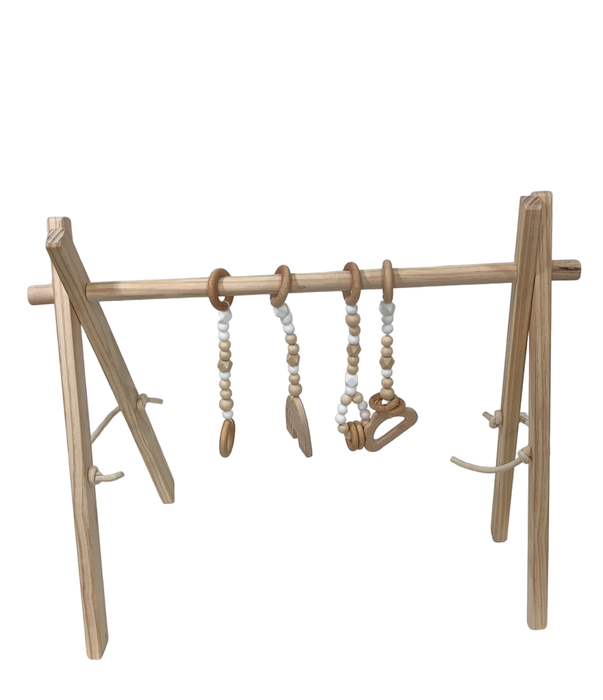 Poppyseed Play Wooden Baby Gym, Natural Wood w/ White Toys