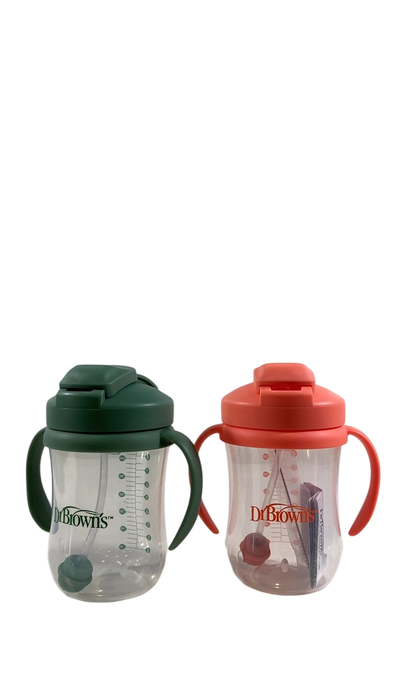 Shop Dr. Brown's Baby’s First Straw Cup, 2 Pack, Olive Green/Coral at GoodBuy Gear