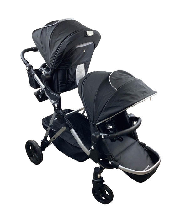 used Mockingbird Single to Double Stroller with 2nd Seat, 2023, Black, Watercolor Drops, Silver with Black Leather