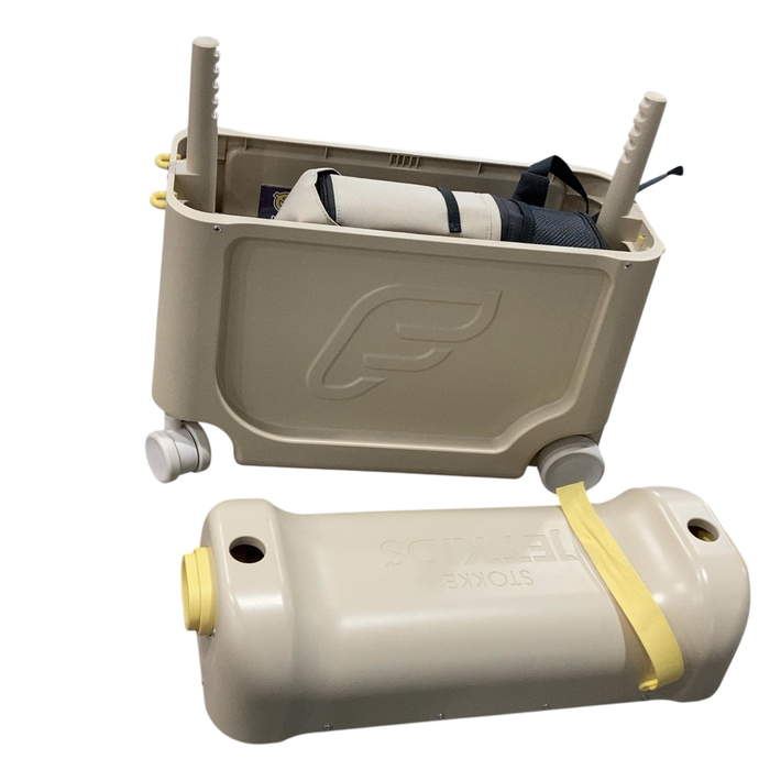 Shop Stokke JetKids BedBox + Crew Backpack Travel Bundle, Moonglow White at GoodBuy Gear