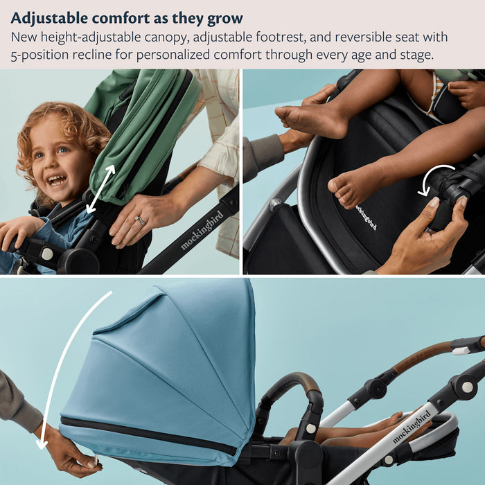 Mockingbird Single to Double 3.0 Stroller, 2026, Heather Grey, Silver with Penny Leather