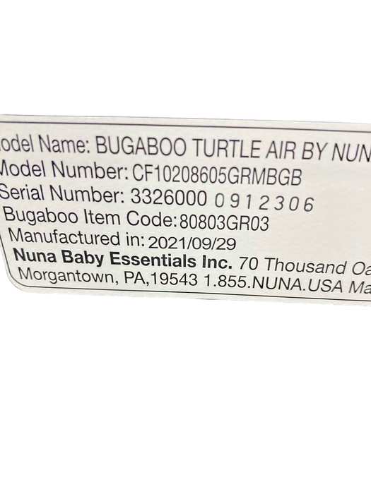 used Bugaboo Turtle Air By Nuna Car Seat, Grey Melange, 2021