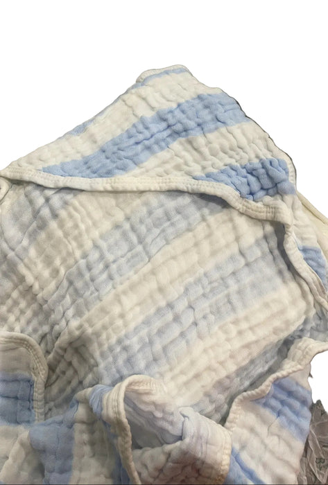 HardNok Organic Muslin Hooded Baby Bath Towel 4 Piece Set, Blue Striped and White