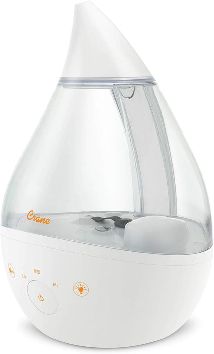 Crane 4-in-1 Drop Ultrasonic Cool Mist Humidifier, Clear & White