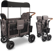 Shop Wonderfold W2 Luxe Multifunctional Double Stroller Wagon, 2024, Black Frame with Brown Handlebar, Charcoal Gray Fabric at GoodBuy Gear