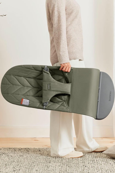 Shop BabyBjorn Bouncer Bliss, Dark Gray Frame, Dark Green Woven Petal Quilt at GoodBuy Gear