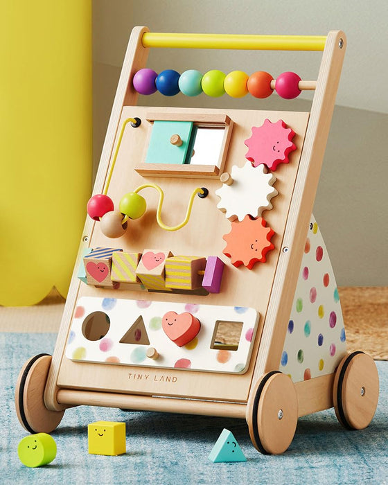 Tiny Land Natural Wooden Baby Walker, Rainbow