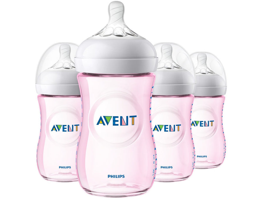 Philips Avent Natural Baby Bottles, Pink, 4 Pack, 9oz