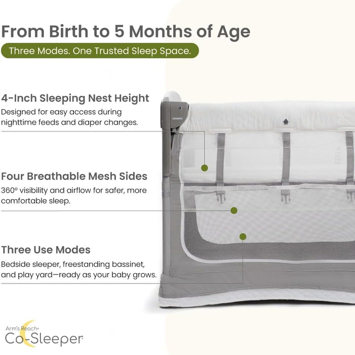 Arm's Reach Mini Ezee 3-in-1 Co-Sleeper, Gray/White