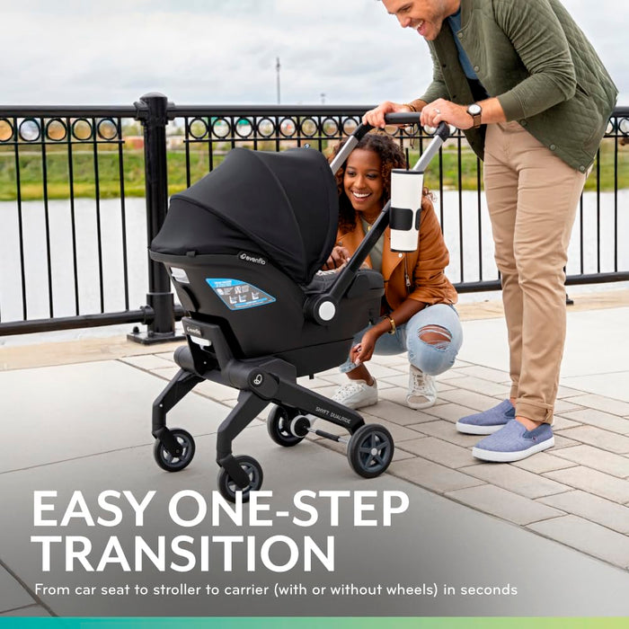 Evenflo Shyft Dual Ride Infant Car Seat Stroller Combo, Durham Green, 2024, with Carryall Storage