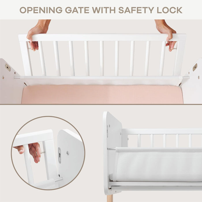 Comfy Cubs Wooden Bedside Bassinet Sleeper, White