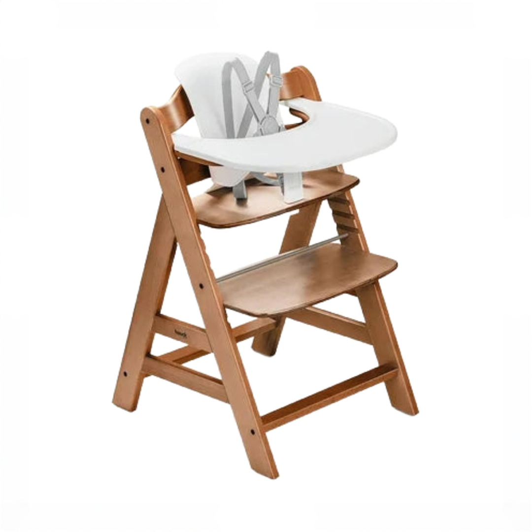 Hauck Alpha+ Adjustable Wooden High Chair Set, Walnut, White Set, Without Cushion