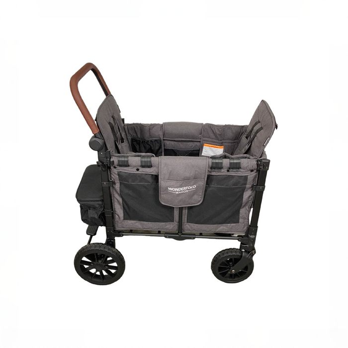 Shop Wonderfold W2 Luxe Multifunctional Double Stroller Wagon, 2024, Black Frame with Brown Handlebar, Charcoal Gray Fabric at GoodBuy Gear