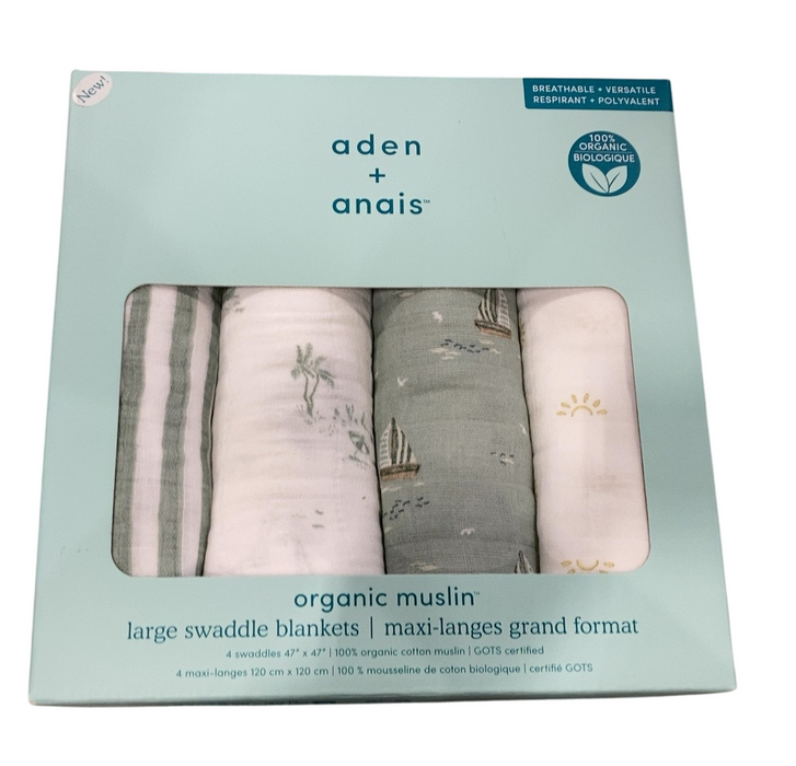 Shop Aden + Anais Cotton Muslin Swaddle, 4 Pack, 47" x 47", Organic Cotton Muslin, Sailing Seas at GoodBuy Gear