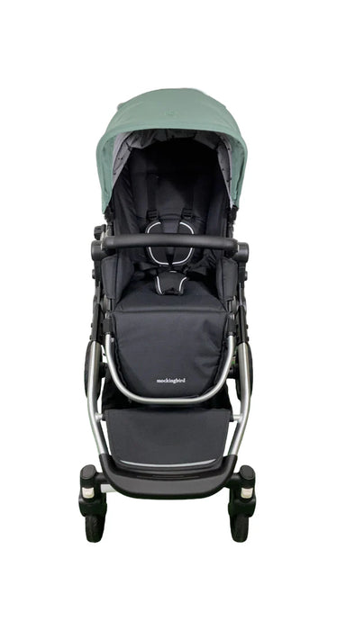 Mockingbird Single to Double 2.0 Stroller, 2025, Sage, Silver With Black Leather, Watercolor Drops