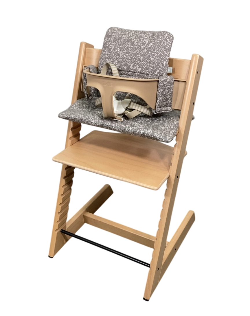 stokke tripp trapp beige Stokke Tripp Trapp High Chair With Baby Set And Cushion, Dots Grey, Na