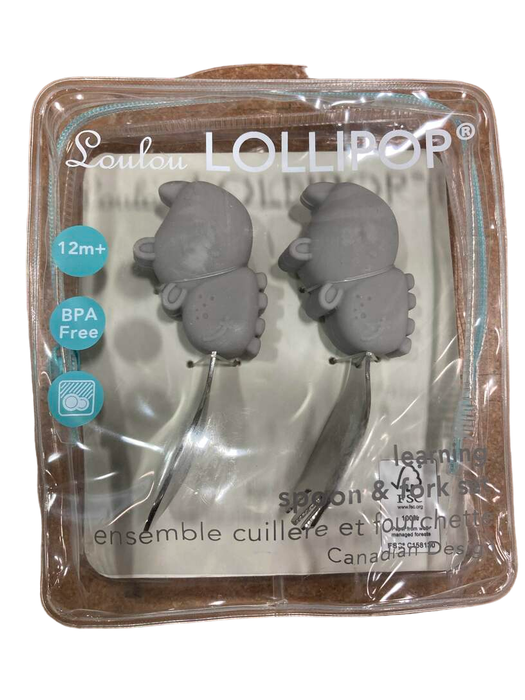 used LouLou Lollipop Born to Be Wild Learning Spoon And Fork Set, Rhino