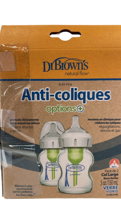 Shop Dr. Brown's Options+ Anti Colic Wide Neck Glass Bottles 2-Pack, 5 oz/150 ml at GoodBuy Gear