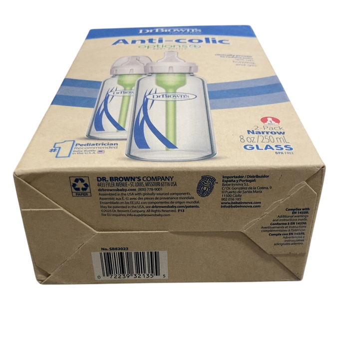 Shop DRAFT - Dr. Brown's Anti-Colic Narrow Bottle, 2 pack, 8 oz/250 ml, Clear Glass, Level 1 Nipple (0 months+), Options at GoodBuy Gear