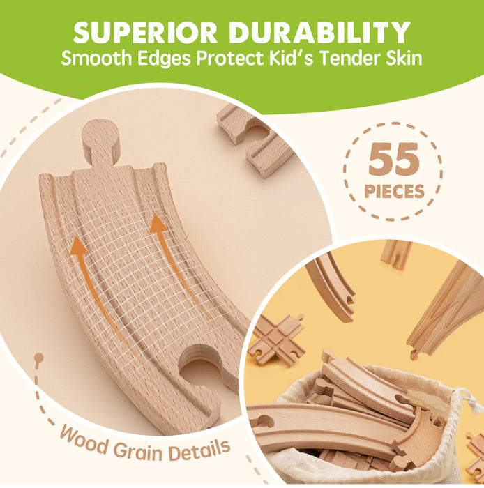 Tiny Land Wooden Track Trains 55 Pcs