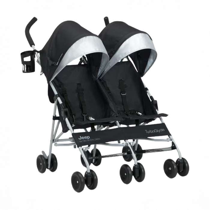 Shop Delta Children Jeep TurboGlyde Side by Side Double Stroller, 2025, Black 2454 at GoodBuy Gear