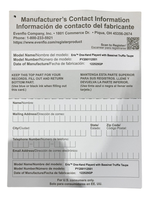 www.evenflo/registerproduct Unknown Prelisting