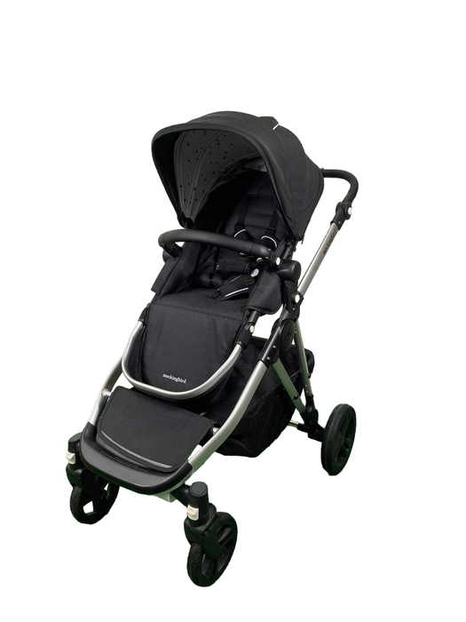 Shop Mockingbird Single to Double 2.0 Stroller, 2024, Silver with Black Leather, Watercolor Drops, Black at GoodBuy Gear