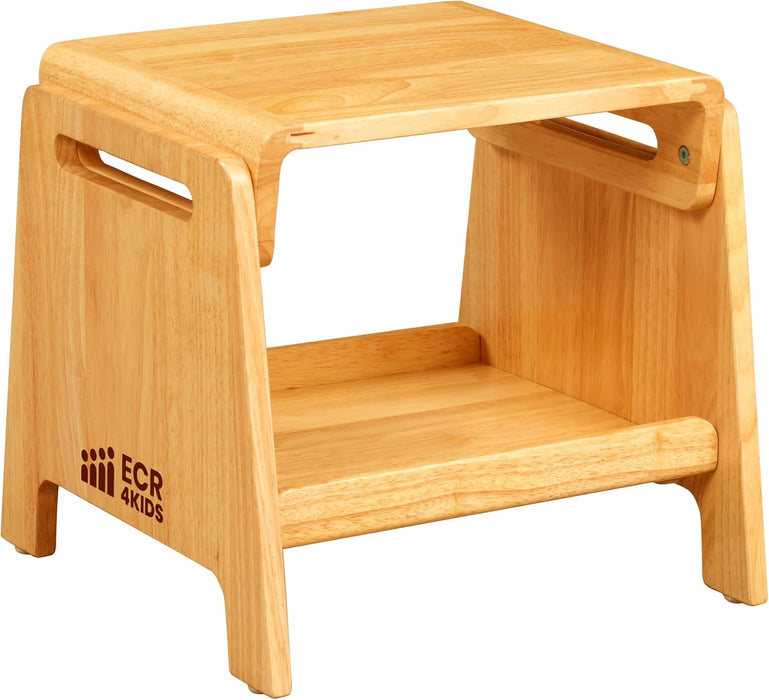 ECR4Kids Adjustable Wooden Sit or Step Stool with Storage, Honey
