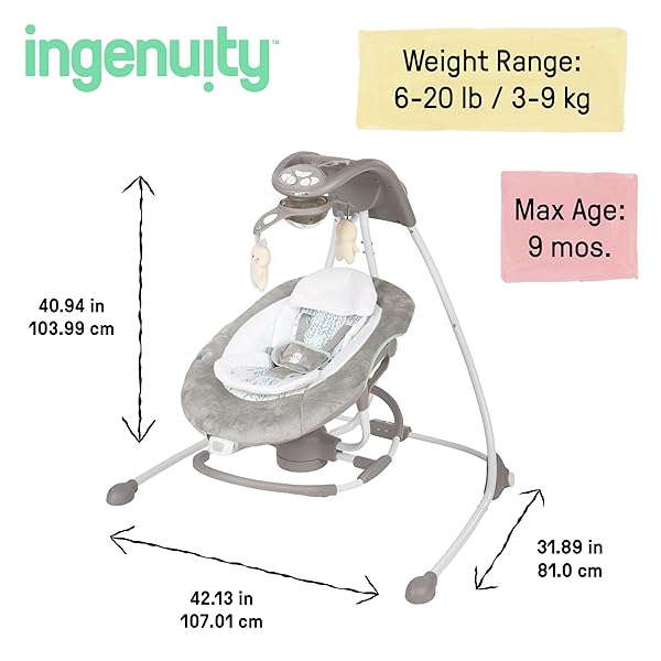 Ingenuity InLighten 2-in-1 Baby Swing And Rocker, Spruce