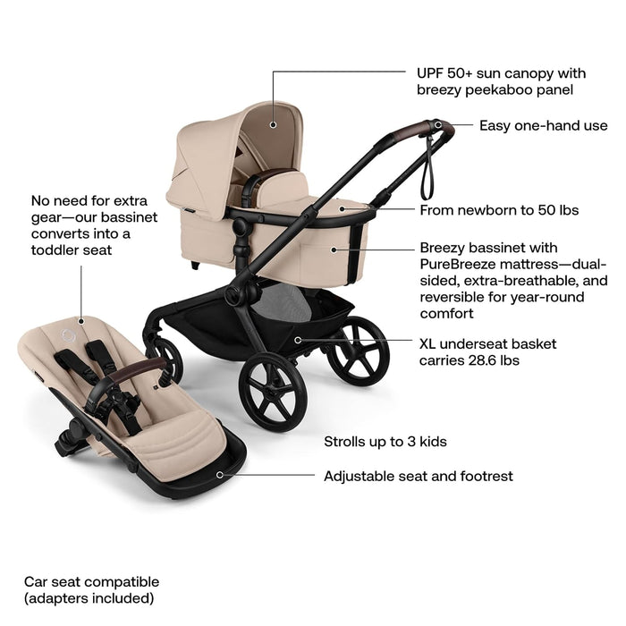 Bugaboo Kangaroo Single To Double Stroller, 2025, Black, Desert Taupe, Desert Taupe