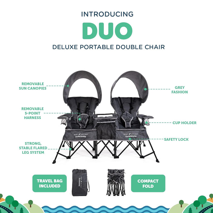Baby Delight Go with Me Duo Deluxe Portable Double Chair, Grey