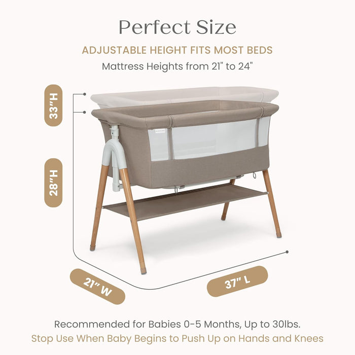 Delta Children Bondi Adjustable Height Bedside Beechwood Bassinet, Tan, Bedside Bassinet