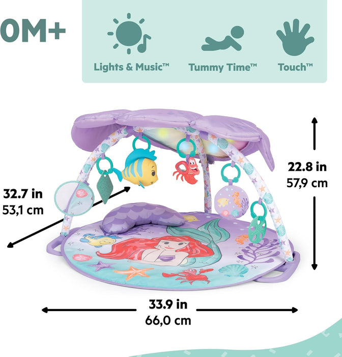 Bright Starts Disney Baby The Little Mermaid Twinkle Trove Light-Up Musical Baby Activity Gym with Tummy Time Pillow, Newborn+