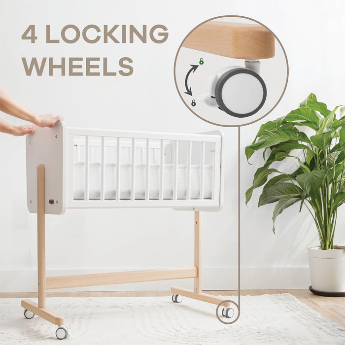 Comfy Cubs Wooden Bedside Bassinet Sleeper, White