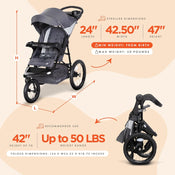 Shop Baby Trend Zero Flat Jogger with LED Lights, 2025, Dash Grey at GoodBuy Gear