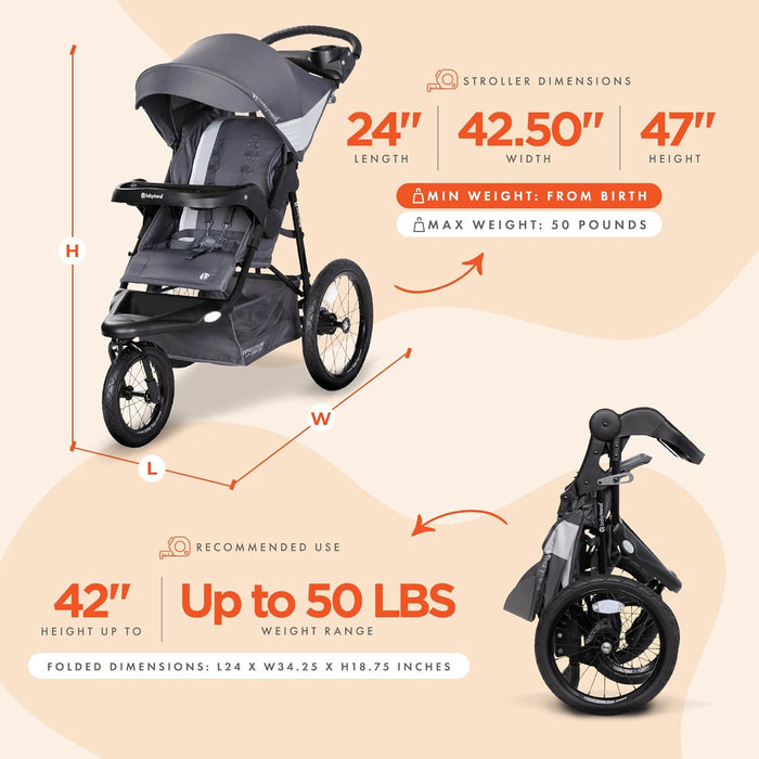 Shop Baby Trend Zero Flat Jogger with LED Lights, 2025, Dash Grey at GoodBuy Gear