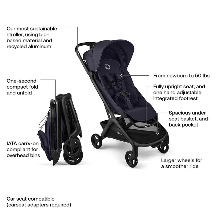 Shop Bugaboo Butterfly 2 Stroller, 2025, Black, Deep Indigo, Deep Indigo at GoodBuy Gear