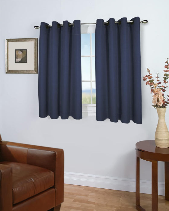 Ricardo Trading Grasscloth Window Panel Curtains, Navy, 54"Wx45"L