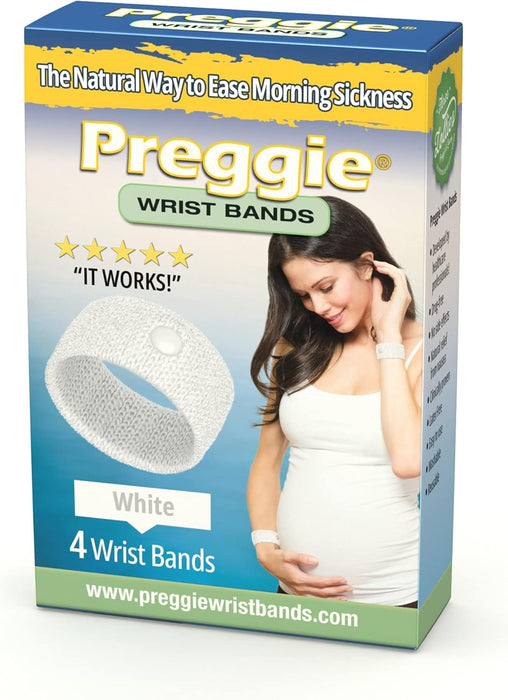 Three Lollies Preggie Anti-Nausea Wristbands, White