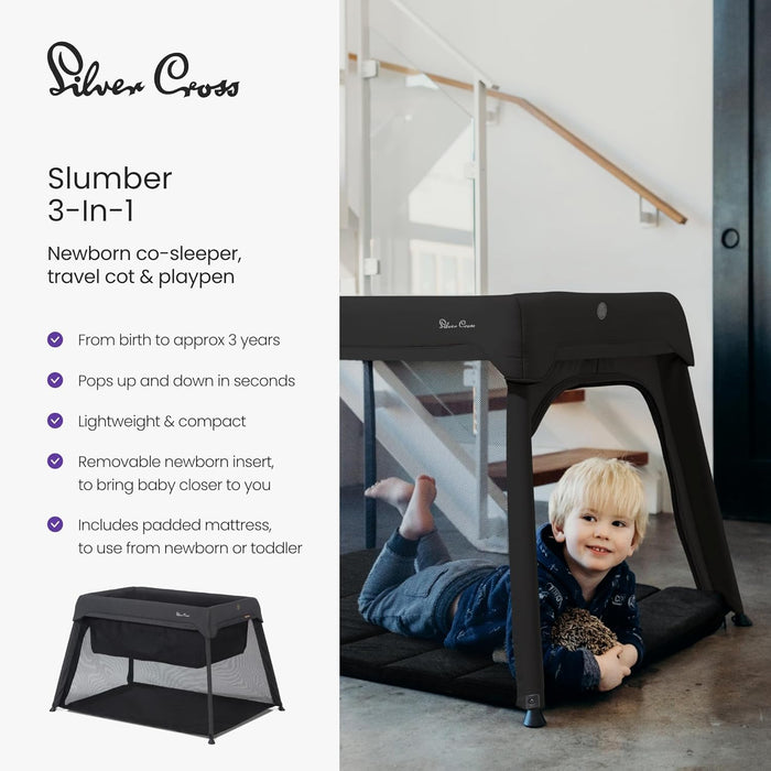 Silver Cross Sleep & Go 3 in 1 Travel Crib, Carbon