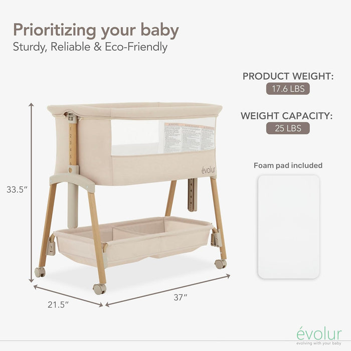 Shop Evolur Lullaby Portable Bassinet with Wheels, Beige at GoodBuy Gear