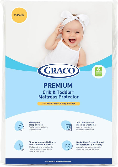 Graco Premium Waterproof Crib and Toddler Mattress Protector, 2 Pack