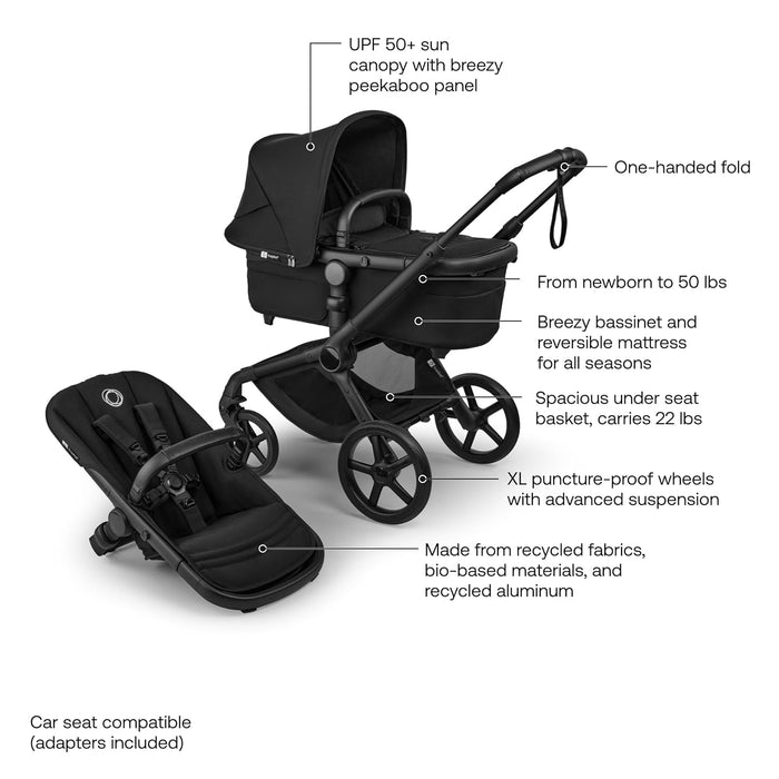 Bugaboo Fox 5 Renew Bassinet and Seat Stroller, 2025, Black Frame, Heritage Black